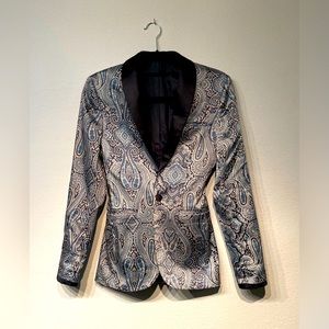 ASOS green and blue paisley satin suit jacket xxs
